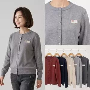 엄마옷 마미소 하트 가디건 봄가을 라운드넥 와펜 패치 단추 니트 할머니 빅사이즈 40