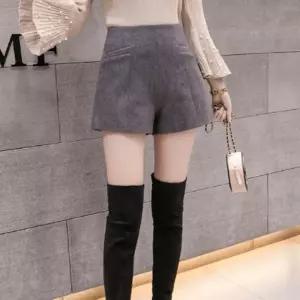 하이웨 이스트 모직 반바지 겨울 기모 패츠 여자 팬츠 허리 핫팬츠