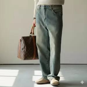 화이트블럭9 연청 와이드청바지 남자 세미와이드 겨울바지 와이드진 중년남성청바지