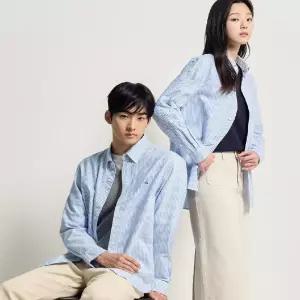 빈폴 멘 SS26Essential 남녀공용 옥스퍼드 스트라이프 셔츠스카이 블루 BC6164E01