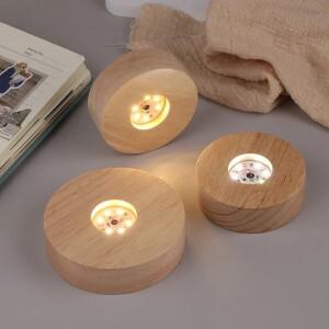 배터리 작동 8/10cm 라운드 나무 LED 라이트 Dispaly 기본 스탠드 홀더 수 밤 램프 크리스탈 유리 아트 장