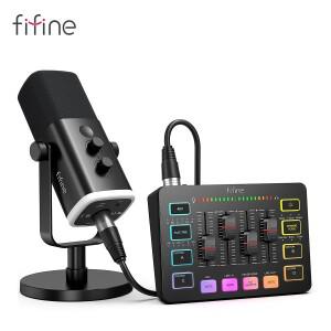 RGB 오디오 믹서가 포함된 FIFINE 올인원 팟캐스트 키트  PC 게임 녹음용 다이나믹 마이크가 스트리밍 스튜