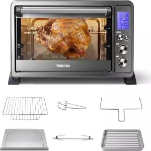 TOSHIBA 0-in 컨벡션 토 오븐 6슬라이스 컨스트 500W 베이크 브로일 로티세리 피자 기능 LCD 노브 컨트롤