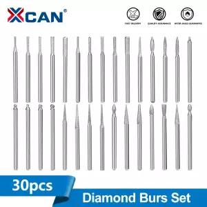 XCAN 20/30개 다이아몬드 그라인딩 버 세트 3mm 샹크 니들 포인트 조각 연마 드릴 비트 드레멜 로터리 툴용