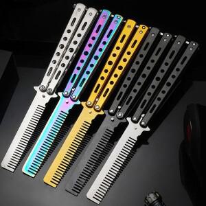 휴대용 나비 훈련 칼 접이식 CSGO Balisong 트레이너 포켓 Flail 도구에 대한 Uncut 블레이드 빗