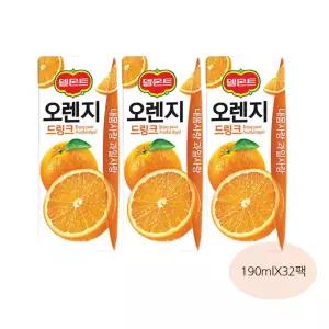 과즙주스 델몬트 오렌지 190mlx32팩 간편음료 과즙음료 아이간식 델몬트 주스