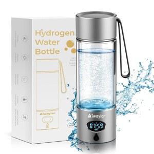 Aiwaylar 수소수 병 - 휴대 가능, 충전식, LED 타이머, 3가지 작동 모드, 알루미늄 및 유리 재질, 360ML, PEM/SPE 기술이 적용된 이온화기, 사무실에 적합,집, 헬스장 야외