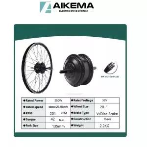 AKM Q00SX 36V 250W 리어 허브 모터 전기 자전거 개조 키트 기어 브러시리스 20인치 프리휠 나사형