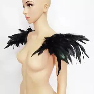 어깨 견장 검은 깃털 날개 펑크 고딕 망토 숄 프레 파티 할로윈 쇼 장식 2 개