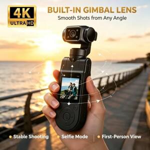 4K 휴대용 포켓 카메라 회전식 미니 바디캠 HD 야간 투시 LCD 화면 유튜브 야외 여행 스포츠 브이로그 녹화
