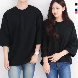 [하프클럽/니까]남녀공용 컬러7부 특양면 오버핏 박스티