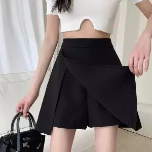 밴딩반바지 속바지 미니 치마바지 랩스커트형 숏팬츠 블랙 검은색치마 여성스커트 my79930