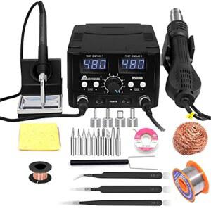MYPOUOS 2 IN 1 750W LED 디지털 납땜 스테이션 열풍기 리워크 전기 인두 휴대폰 PCB IC SMD BGA 세트 110V (8588D SET1)