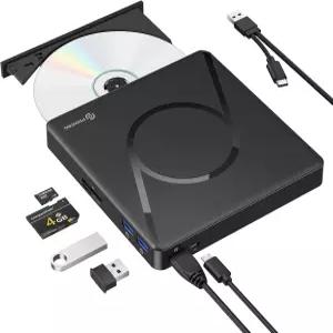 PHIXERO 외장 DVD 드라이브 노트북용 USB 3.0 TypeC CD/DVD RW ROM 버너 플레이어 또는 데스크톱 PC용