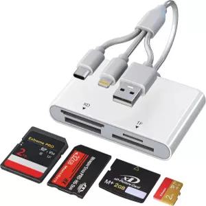 메모리 스틱 프로 듀오 어댑터 4in1 SD/TF/XD/MS 카드 리더기 USB C/Lightning/USBA 3포트 멀티 플러그 앤