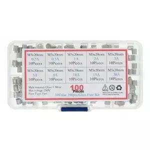 100 개/몫 5x20mm 빠른 블로우 유리관 퓨즈 모듬 키트 유리 250V 0.2 0.5 1 2 3 5 8 10 15 20A