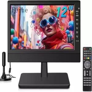 페이허 12인치 소형 TV HD 디스플레이가 탑재된 휴대용 안테나 HDMI AV USB 포트 내장 디지털 튜너 및 주방