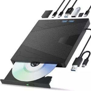 노트북용 Taopjwr 외장 CD/DVD 드라이브 7-in-1 USB 3.0 및 Type-C 휴대용 버너 Latptop PC Windows