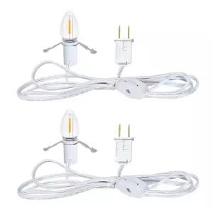 C7 LED 전구가 장착된 NETEHA 2팩 6피트 화이트 액세서리 코드 크리스마스 빌리지 하우스를 위한 온/오프