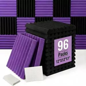 96개입 Allxinlog 에코 흡수 음향 폼 패널 웨지 스튜디오 방음 벽 타일 12 X 1 (양면 접착 테이프