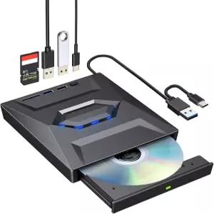 ROOPULL 외장 CD DVD 드라이브 USB 3.0 및 ROM 버너 플레이어 허브 SD 카드 리더 포함 노트북 PC Windows