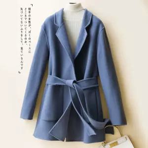여성자켓 하프 벨트 양면 순양모 슬림 칼라 모직 코트 심쿵직구