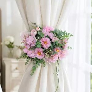 핑크 수국 나난 믹스 조화 부케 집게형 가랜드 40x22cm 인테리어 벽걸이 실내 장식 소품 고정 홀더 선물