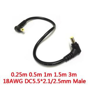 DC 전원 플러그 수-수 CCTV PC 노트북 공급 어댑터 커넥터 케이블 18AWG, 5.5x2.5mm, DC5.5 x 2.1mm, 90 도