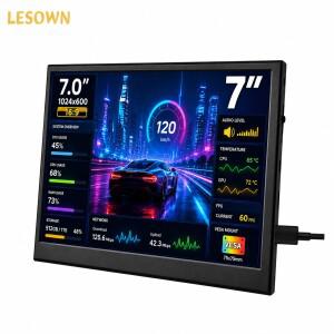 LESOWN 1024x600 PC 하드웨어 모니터 7인치 VESA 마운트 알루미늄 케이스 서브 스크린 타입-C 보조 패널 (A