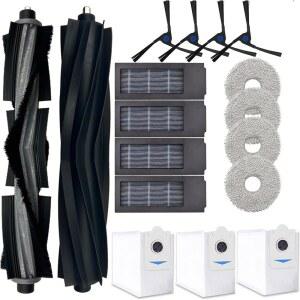 ECOVACS호환 DEEBOT X2 OMNI 진공청소기와 호환되는 예비 부품 액세서리 키트. 메인 고무 브러시 1개 일반 사이드 4개 HEPA 필터 대걸레 패드 먼지 봉투 3개 (17개입블랙)