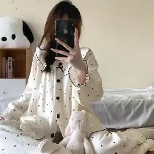 [라일리의류] Rly 여성 빅카라 면 파자마 세트 긴팔 잠옷 프릴