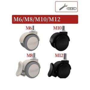 4팩 2인치 회색 브레이크 캐스터 - 가구  카트 및 장비용 M6 ~ M12 나사 무소음 고무 바퀴(50mm)