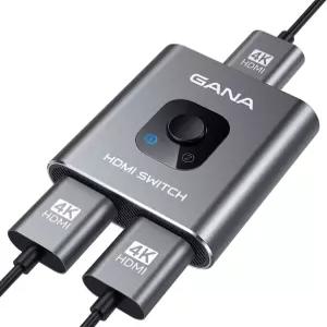 HDMI 스위치 4k@60hz 스플리터 GANA 알루미늄 양방향 스위처 2 in 1 출력 수동 허브 Xbox PS5/4/3 블루레이