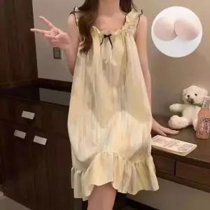 캡내장 리본 나시 원피스 플라워 민소매 잠옷 홈웨어 드레스 파자마 SAN88qlj