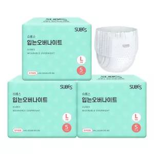 슈베스 입는 오버나이트 5P x3팩 / 대형 특대형 팬티형 생리대 입오버 1026663