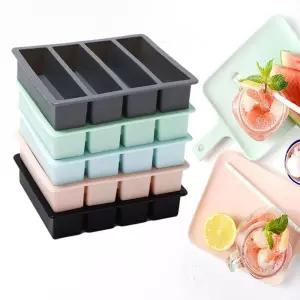 4구 사각 실리콘 아이스몰드 얼음 트레이 스틱 틀 메이커 보관통