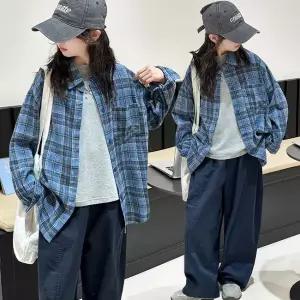 비비키드 초등생 체크셔츠 긴팔 외투 상의 초중생 주니어 여아 봄 가을 초등생 점퍼 (77681)