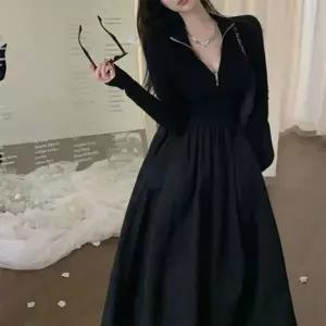 [하프클럽/]하프 집업 니트 믹스 롱 원피스 긴팔 반집업 캐주얼롱원피스 반