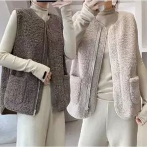 여성 데일리 양털 뽀글이 지퍼 후리스 조끼 베스트 레이어드 상의