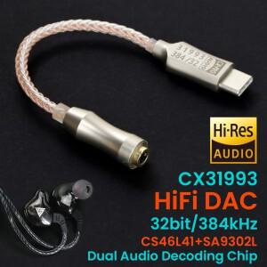 CX31993 USB Type-C ~ 3.5mm 오디오 인터페이스 헤드폰 앰프 HiFi DAC 이어폰 사운드 32bit 384kHz 어댑터