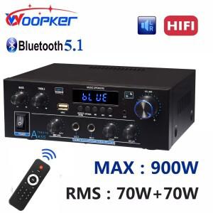 Woopker 오디오 증폭기 AK55 MAX 900W 2.0 채널 HIFI 디지털 Bluetooth 듀얼 마이크 입력 RMS70W + 70W를