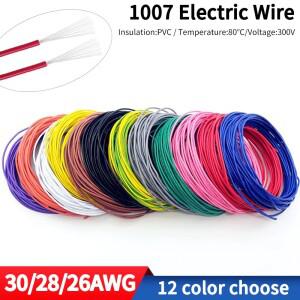 UL1007 전자 와이어 30 28 26 AWG 유연한 케이블 PVC 절연 주석 도금 구리 검정색 빨간색 환경 LED 라인 DI