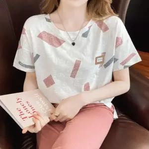 여성 패턴 프린팅 반팔 화사한 여름 이무 U넥티셔츠