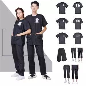 키밍 애견 미용사 남여공용 란우 반팔 바지 디자인