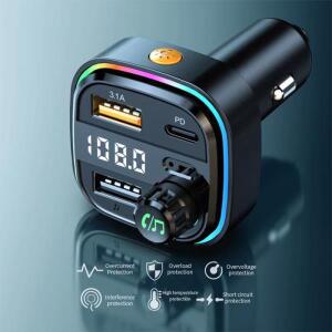 2026 차량용 충전기 블루투스 5.0 FM 트랜스미터 핸즈프리 PD C타입 듀얼 USB 엠비언트 플레이어 MP3 무선