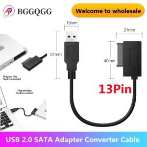 SATA USB 2.0 to Mini Sata II 7 + 6 13 핀 어댑터 컨버터 케이블, 노트북 CD/DVD ROM 슬림 라인 드라이브