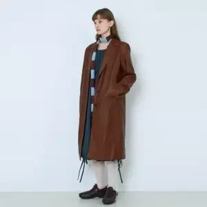 헤니트 빈티지 비건 레더 롱 코트(브라운)