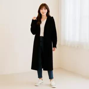 여성 겨울 롱후드가디건 따뜻한 니트아우터 긴팔 벨트포인트 루즈핏 코디룩