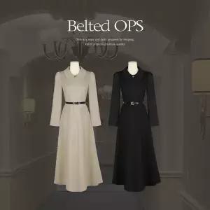 핫핑 [하객룩][벨트세트] 헤런드 베이직핏 카라넥 벨티드 롱원피스