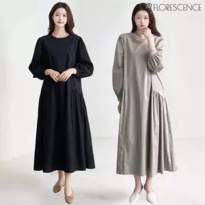 [루미루나]벌룬라인주름롱원피스(색상선택)